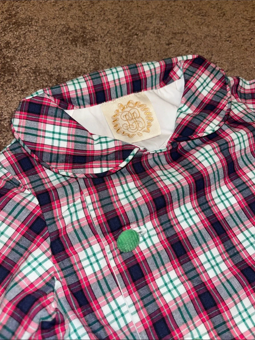 The Beaufort Bonnet Company Pink, Teal & Navy Plaid Short-Sleeve Bubble